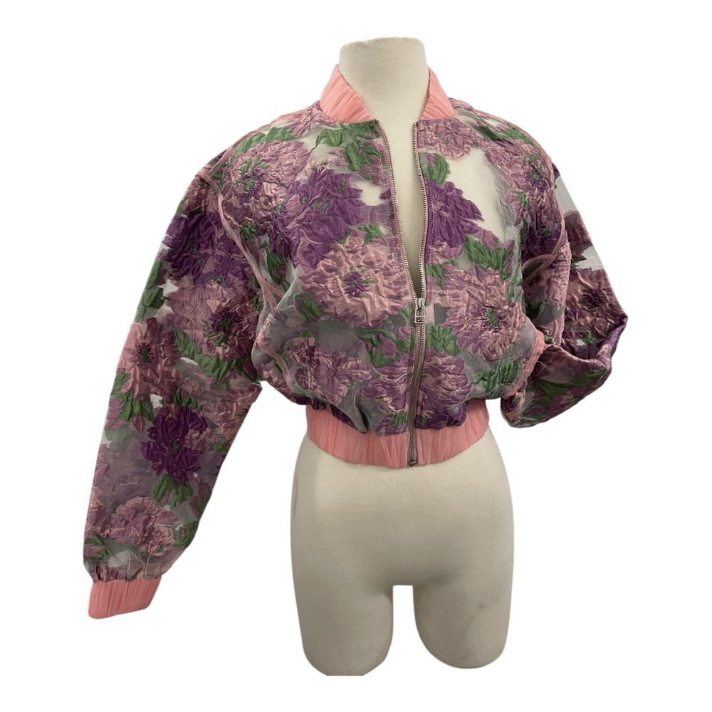 Sheer Floral Bomber Jacket | Size S | NWT | Lightweight & Cropped